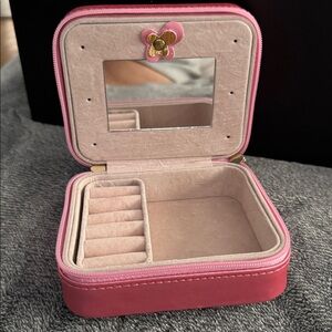 Pink Satin Travel Jewelry Box with Mirror